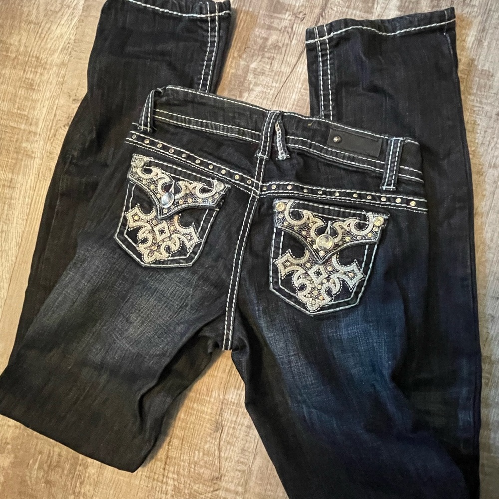 Antique Rivet Straight Leg Jeans with Silver Accents
